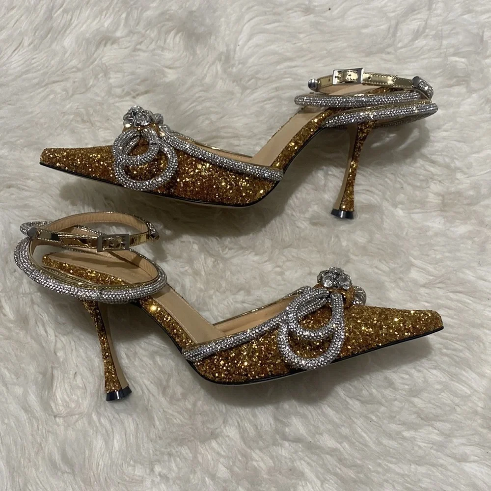 New Mach & Mach Double Bow Crystal embellished‎ glitter pump size 38.5EU - Picture 5 of 15